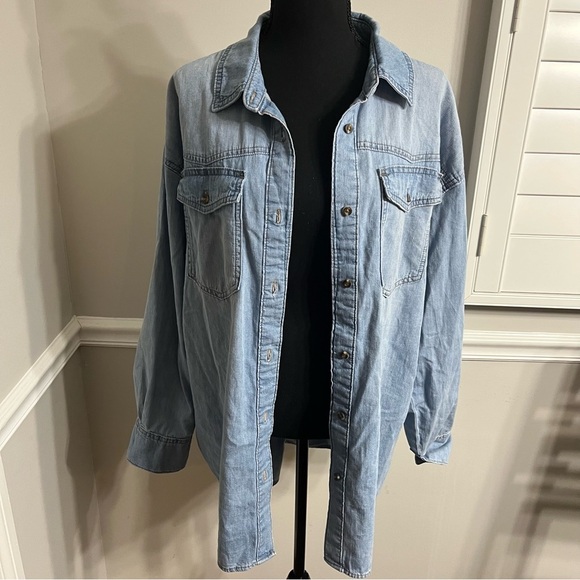 Sofia jeans by Sofia Vergara denim boyfriend button large long sleeve shirt - Picture 5 of 10